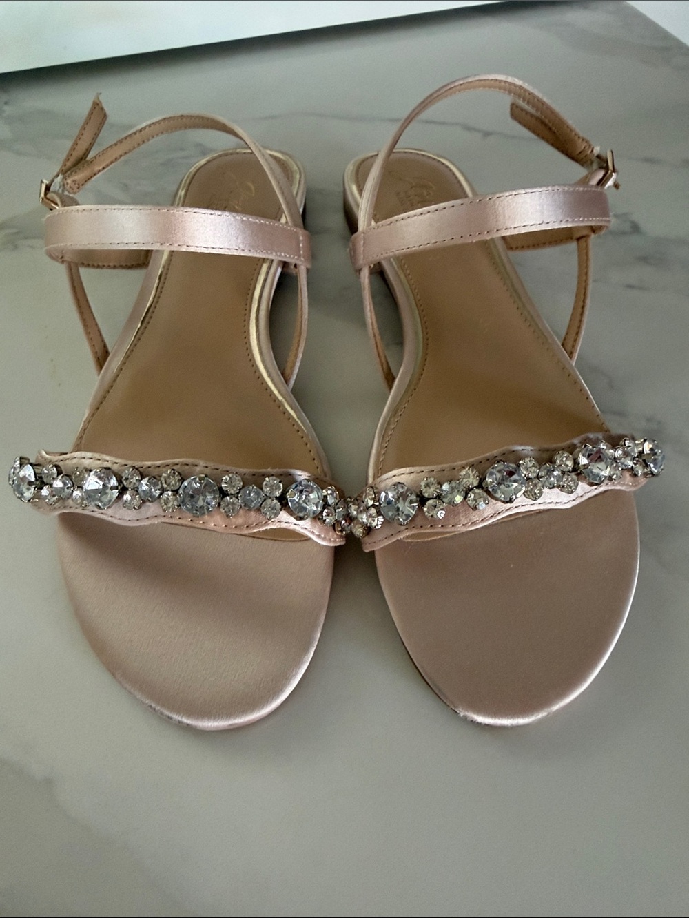 Jewel Badgley Mischka Rose Gold Crystal-Embellished Ankle-Strap Sandals